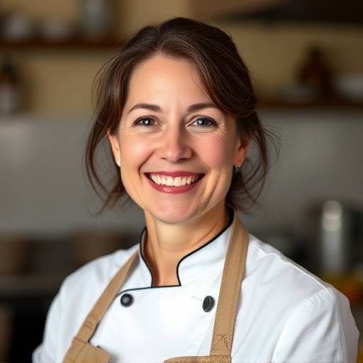 Chef Sofia Rossi, owner and head chef of Trattoria del Sole, smiling warmly