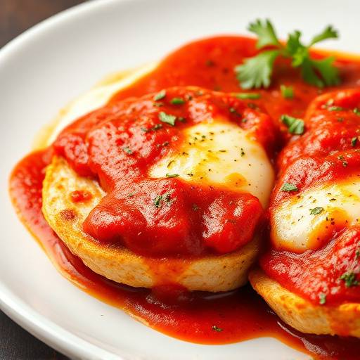 Chicken Parmesan with marinara sauce and mozzarella cheese