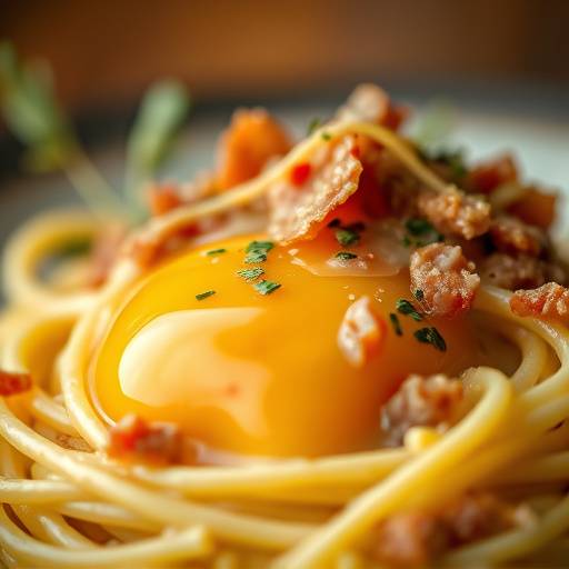 Creamy Carbonara pasta with pancetta and egg yolk