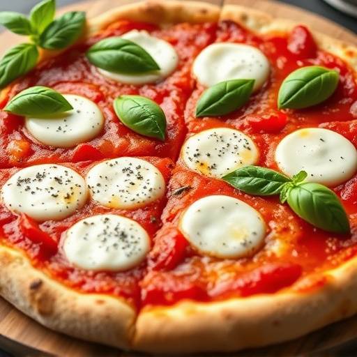 Neapolitan-style pizza with fresh mozzarella, basil, and tomato sauce
