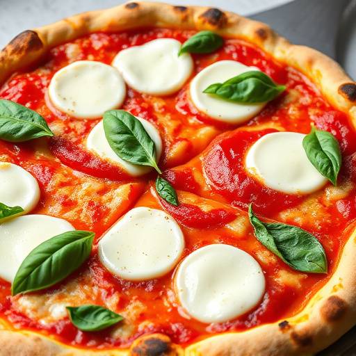 Neapolitan-style pizza with fresh mozzarella, basil, and tomato sauce