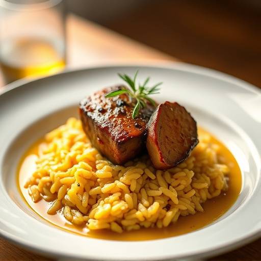 Osso buco served with saffron risotto