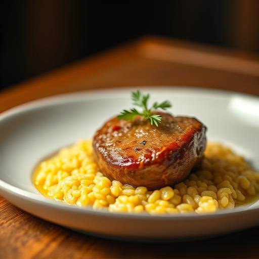 Osso buco served with saffron risotto